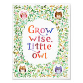 賢く育つ小さなフクロウの絵画水色 フォトプリント            (正面)