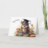 賢く賢いフクロウ – 学校図書館本誕生日 カード (正面)