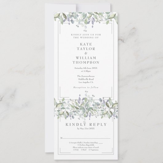 賢人と薄紫のフローラが一つの内に収結婚まる 招待状 (正面)