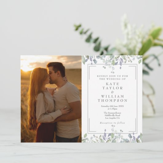 賢人と薄紫フローラ写真すべて結婚の 招待状 (スタンド正面)