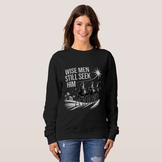 賢人はまだキリスト教の聖降誕祭イエスを求めている スウェットシャツ (正面フル)