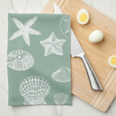 賢明な、白海の貝 キッチンタオル (四つ折り)