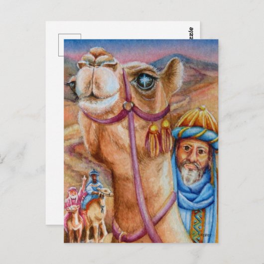 賢者がラクダを見る星の水彩画 ポストカード (正面/裏面)