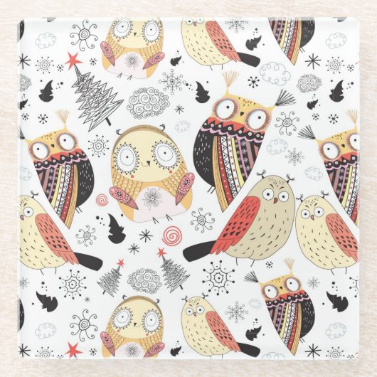 質のおもしろいなフクロウ ガラスコースター (正面)