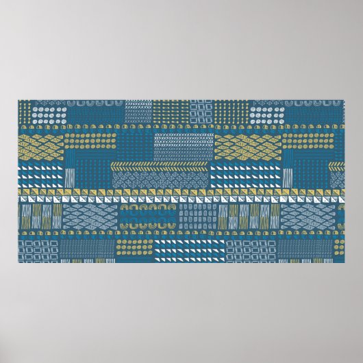 質感と手書き図形のヴィンテージパターン ポスター (正面)