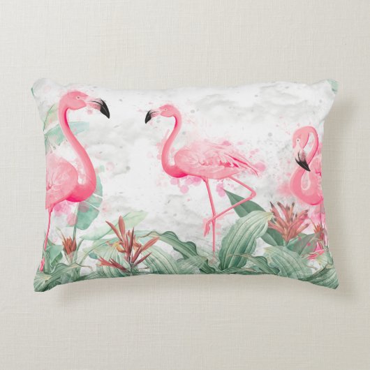 質感のあるバックグロの熱帯植物のフラミンゴ アクセントクッション (正面)
