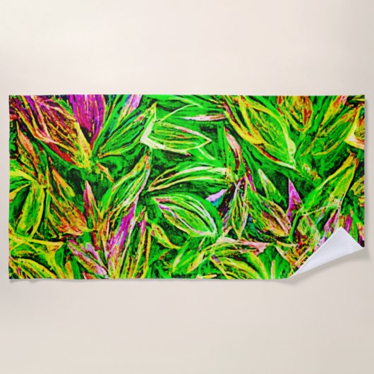 質感のあるリーフガーデンアート ビーチタオル (正面)