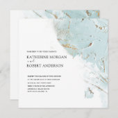 質感のある青い金ゴールドモダン結婚式招待状 招待状 (正面/裏面)