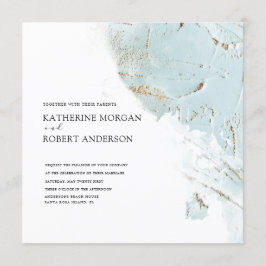 質感のある青い金ゴールドモダン結婚式招待状 招待状