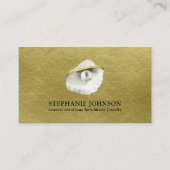 質感エレガントのある金ゴールドに真珠を付けた貝殻 名刺 (正面)