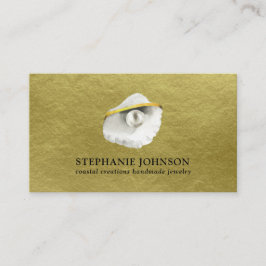 質感エレガントのある金ゴールドに真珠を付けた貝殻 名刺