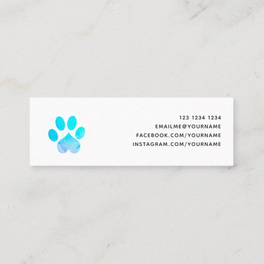 質感的に青い水彩のハートペッツ足印刷 スキニー名刺 (裏面)