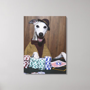 賭博のテーブルのWhippet服を着せられた犬 キャンバスプリント