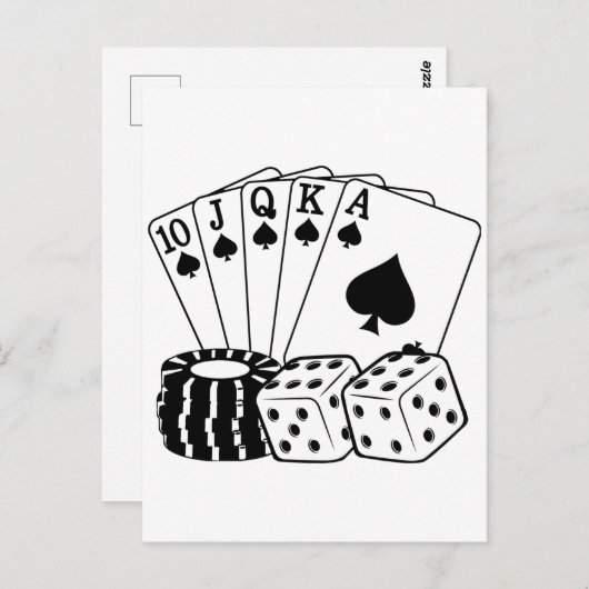 賭博カジノカードサイコロトランプのポーカーチップスアート ポストカード (正面/裏面)