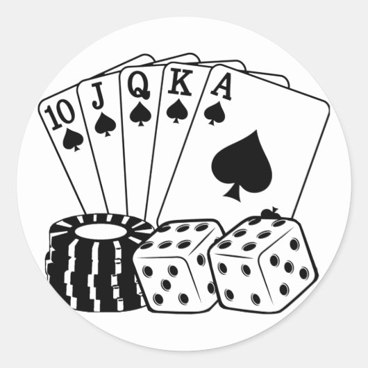 賭博カジノカードサイコロトランプのポーカーチップスアート ラウンドシール (正面)