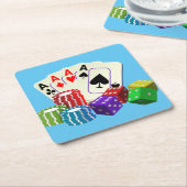 賭博カジノサイコロトランプのポーカーチップスカードアート スクエアペーパーコースター (アングル)