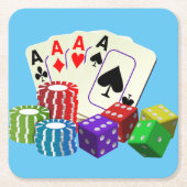 賭博カジノサイコロトランプのポーカーチップスカードアート スクエアペーパーコースター (正面)