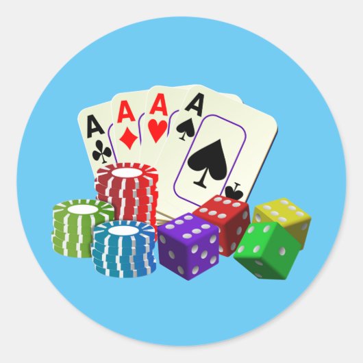 賭博カジノサイコロトランプのポーカーチップスカードアート ラウンドシール (正面)