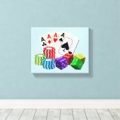 賭博カジノサイコロ、トランプのポーカーチップ遊、のカード キャンバスプリント (インサイチュ (ウッドフロア))