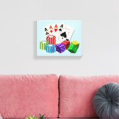 賭博カジノサイコロ、トランプのポーカーチップ遊、のカード キャンバスプリント (インサイチュ (リビング))