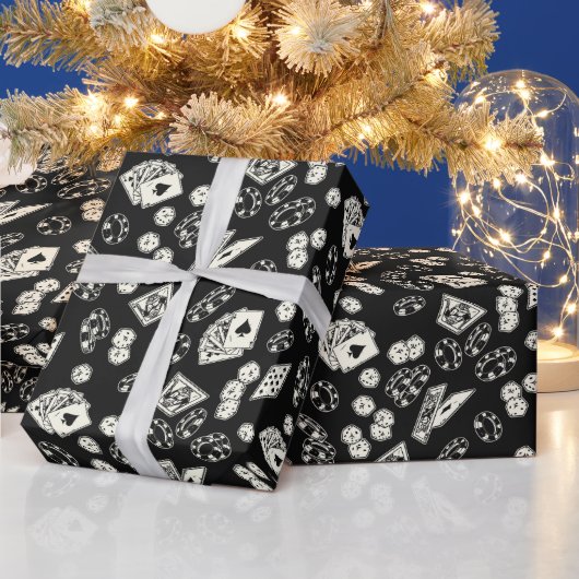 賭博トランプのポーカーストレートフラッシュカードサイコロ ラッピングペーパー (クリスマス)