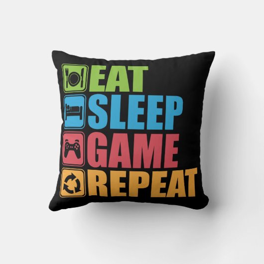賭博-、ゲーム、繰り返し食べて下さい、眠らせて下さい-おもしろいなゲーマー クッション (裏面)
