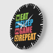賭博-、ゲーム、繰り返し食べて下さい、眠らせて下さい-おもしろいなゲーマー ラージ壁時計 (傾斜)