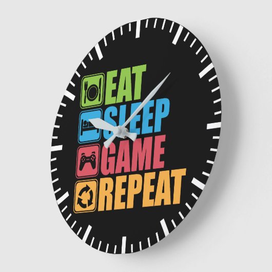 賭博-、ゲーム、繰り返し食べて下さい、眠らせて下さい-おもしろいなゲーマー ラージ壁時計 (傾斜)