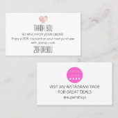 購入ありがとうございますInstagr割引ピンクハート 名刺 (正面/裏面)