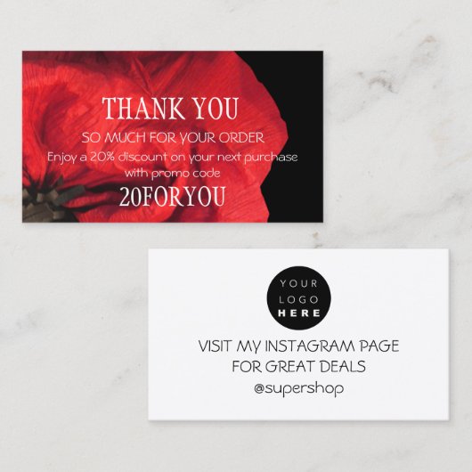 購入ありがとうございますInstagr割引レッド 名刺 (正面/裏面)
