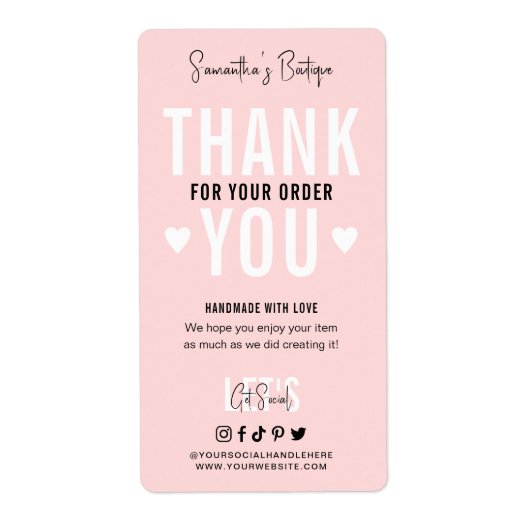 購入ありがとうピンクのトレンディーロゴ無料 ラベル (正面)