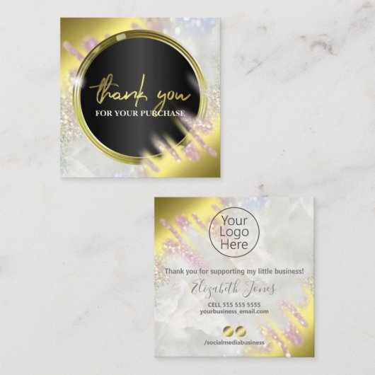 購入が減少している金ゴールドとオパールに感謝 スクエア名刺 (正面/裏面)