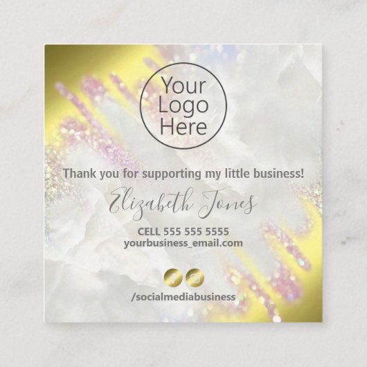 購入が減少している金ゴールドとオパールに感謝 スクエア名刺 (裏面)