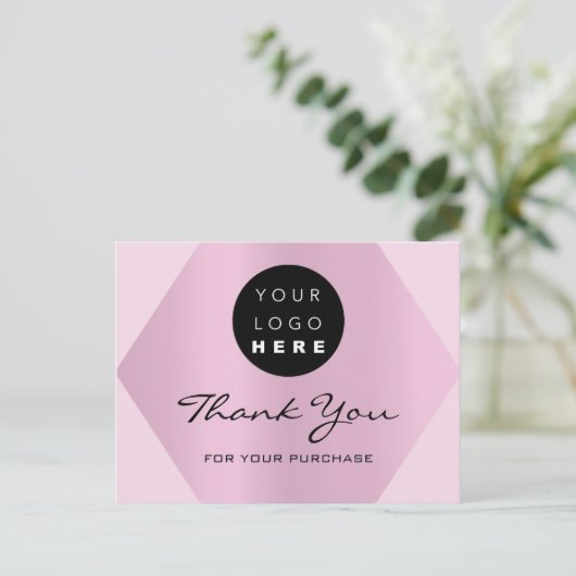 購入したピンク色のロゴをありがとうカスタム。 ポストカード (スタンド正面)