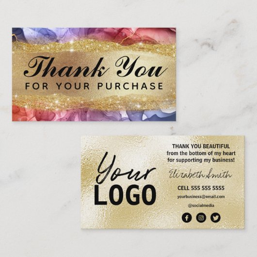 購入カードとインクをありがとうございます。金ゴールドとインク 名刺 (正面/裏面)