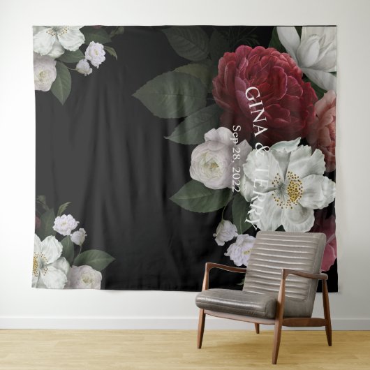 贅沢で赤いピンクの白い花の花の結婚式 タペストリー (インサイチュ(横))