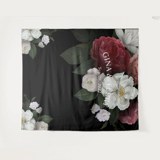 贅沢で赤いピンクの白い花の花の結婚式 タペストリー (正面(横))