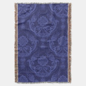 贅沢で青い花のダマスク織の壁紙 スローブランケット (正面縦)