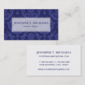 贅沢で青い花のダマスク織の壁紙 名刺 (正面/裏面)