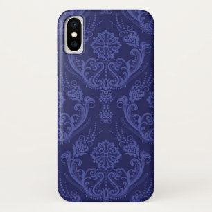 贅沢で青い花のダマスク織の壁紙 iPhone X ケース