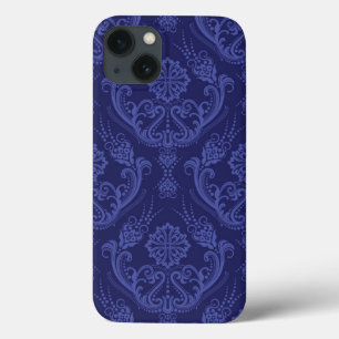贅沢で青い花のダマスク織の壁紙 iPhone 13ケース