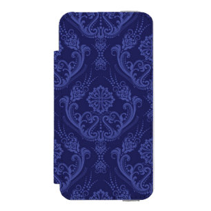 贅沢で青い花のダマスク織の壁紙 iPhone SE/5/5sウォレットケース