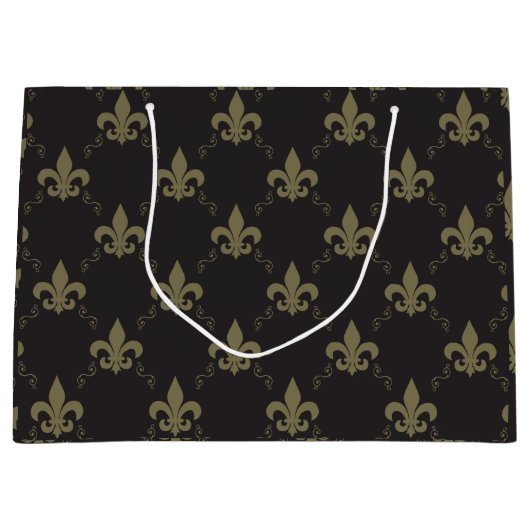 贅沢で黒い金ゴールドの（紋章の）フラ・ダ・リパターン ラージペーパーバッグ (正面)