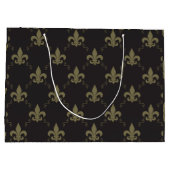贅沢で黒い金ゴールドの（紋章の）フラ・ダ・リパターン ラージペーパーバッグ (裏面)
