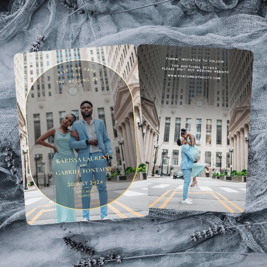 贅沢と写真ミニマル日付の保存 箔招待状