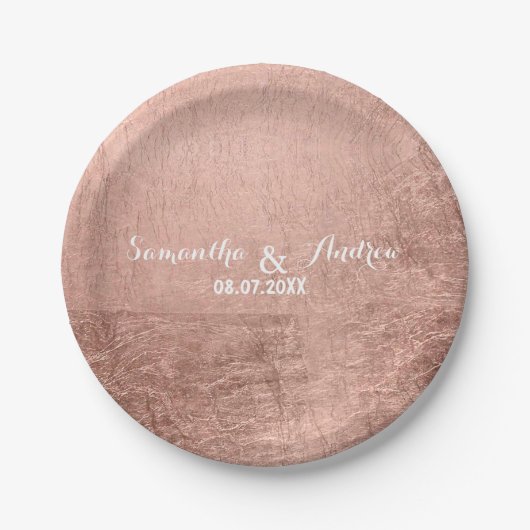 贅沢なのどのばら色の金ぱくの結婚式 ペーパープレート (正面)