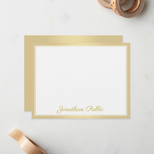 贅沢なエレガントな金ゴールド手の原稿の文字のテンプレート ノートカード (正面/裏面インサイチュ)