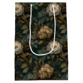 贅沢なクリスマスの冬の緑とクリーム色の花 ミディアムペーパーバッグ (裏面)