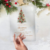 贅沢なクリスマスパーティーのための木の赤いリボンの透明なデザイン アクリル招待状