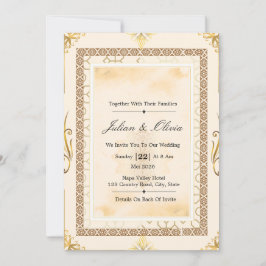 贅沢なクリーム色とゴールドの結婚式招待状セット 招待状